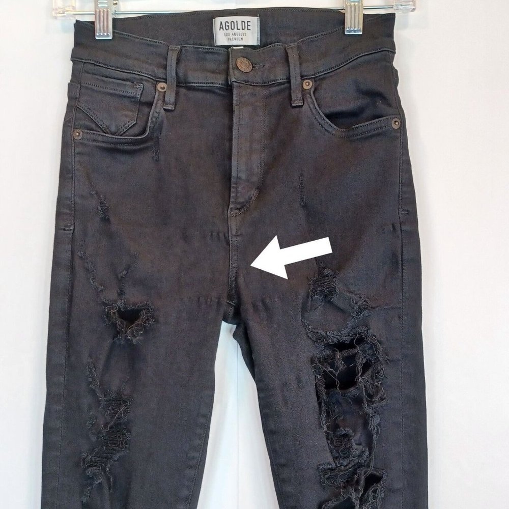 AGOLDE Sz 25 Black High Rise Skinny Jeans Ripped Stretch Denim Distressed Grunge - Picture 4 of 12